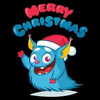 vrolijk Kerstmis en gelukkig nieuw jaar grappig poster met schattig monster. vector illustratie