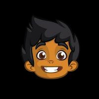 Indisch schattig klein jongen hoofd tekenfilm. Indisch Afro Amerikaan jongen glimlachen uitdrukking. vector icoon geschetst