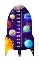 kinderen hoogte tabel van tekenfilm ruimte raket, planeten vector