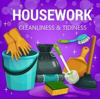 huiswerk gereedschap voor huis schoonmaak vector