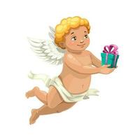 Cupido engel met Valentijn dag of bruiloft geschenk vector