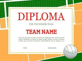 diploma voor volleybal winnaar team vector sjabloon