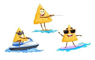 Mexicaans nacho's chips rijden Aan Jet ski, wakeboard vector