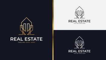 onroerend goed logo in gouden verloop met lijnstijl. bouw, architectuur of gebouw logo ontwerpsjabloon vector