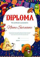 kinderen diploma tekenfilm Mexicaans tex Mex hapjes, voedsel vector