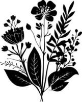 wijnoogst bloemen, zwart en wit vector illustratie