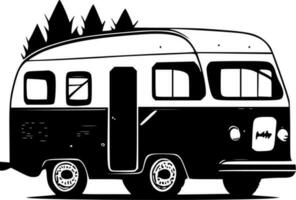 camper - zwart en wit geïsoleerd icoon - vector illustratie