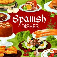 Spaans keuken voedsel van vis, vlees met desserts vector