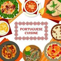 Portugees keuken zeevruchten maaltijden, gerechten met vlees vector