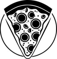 pizza - zwart en wit geïsoleerd icoon - vector illustratie