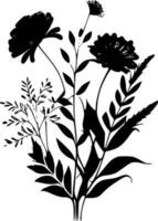 wijnoogst bloemen - zwart en wit geïsoleerd icoon - vector illustratie