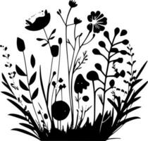 wilde bloemen, zwart en wit vector illustratie