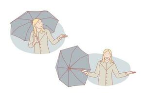 mooi zo weer of slecht het weer, paraplu reeks concept vector