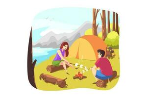 natuur, reizend, hiking, camping, toerisme concept vector