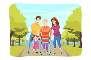 zorg, familie, steun, Gezondheid wandelen concept vector