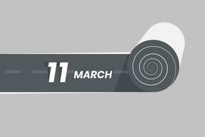 maart 11 kalender icoon rollend binnen de weg. 11 maart datum maand icoon vector illustrator.