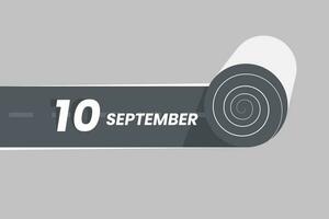 september 10 kalender icoon rollend binnen de weg. 10 september datum maand icoon vector illustrator.