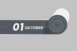 oktober 1 kalender icoon rollend binnen de weg. 1 oktober datum maand icoon vector illustrator.