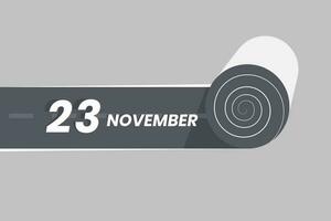 november 23 kalender icoon rollend binnen de weg. 23 november datum maand icoon vector illustrator.