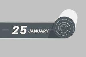 januari 25 kalender icoon rollend binnen de weg. 25 januari datum maand icoon vector illustrator.