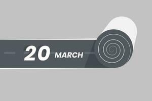 maart 20 kalender icoon rollend binnen de weg. 20 maart datum maand icoon vector illustrator.