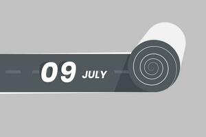 juli 9 kalender icoon rollend binnen de weg. 9 juli datum maand icoon vector illustrator.