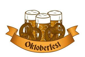 oktoberfeest banier met bier bril en pretzels vector