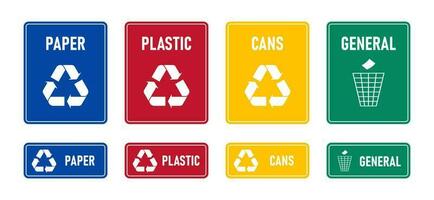 recycling zingt met verspilling producten materialen etiketten of stickers. vector