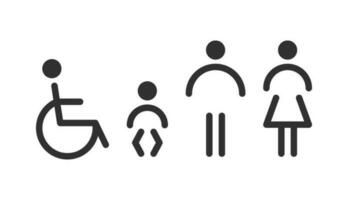 reeks van toilet pictogrammen - gehandicapt, zuigeling, Heren, Dames. vector