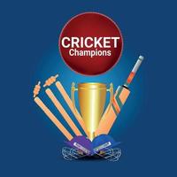 cricketkampioenschapswedstrijd met creatieve cricketapparatuur vector