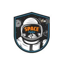 astronaut in ruimte, planeet, sterren, satelliet vector