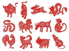 Chinese dierenriem horoscoop rood papercut dieren vector
