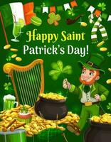 patricks dag elf van Ierse folklore met goud en doedelzakken vector