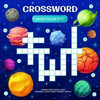kruiswoordraadsel puzzel spel, tekenfilm ruimte planeten vector