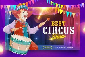 shapito circus landen bladzijde, tekenfilm clown vector
