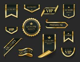 luxe, vip, premie goud etiketten, linten, badges vector
