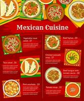 Mexicaans keuken voedsel menu, restaurant lunch poster vector