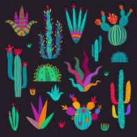 tekenfilm Mexicaans cactussen, kleurrijk vector planten