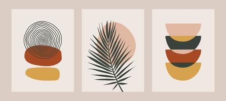 set van esthetische bloemen doorlopende lijntekeningen. abstracte eigentijdse collage van geometrische vormen in een moderne trendy stijl uit het midden van de eeuw vector