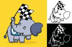 schattig olifant Holding geruit vlag. vector tekenfilm illustratie in vlak icoon stijl