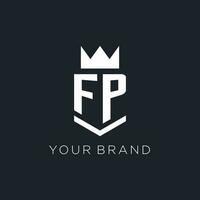 fp logo met schild en kroon, eerste monogram logo ontwerp vector