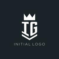 ig logo met schild en kroon, eerste monogram logo ontwerp vector