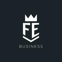 fe logo met schild en kroon, eerste monogram logo ontwerp vector