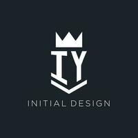 iy logo met schild en kroon, eerste monogram logo ontwerp vector