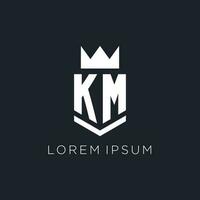 km logo met schild en kroon, eerste monogram logo ontwerp vector