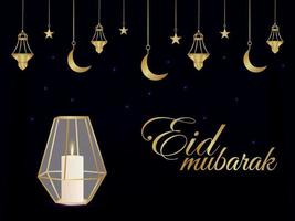 eid Mubarak viering wenskaart met vector kristallen gouden lantaarn