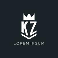 kzo logo met schild en kroon, eerste monogram logo ontwerp vector