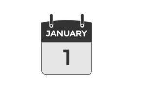 januari 1 kalender datum herinnering, kalender 1 januari datum sjabloon vector