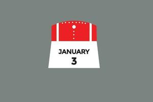 januari 3 kalender datum herinnering, kalender 3 januari datum sjabloon vector