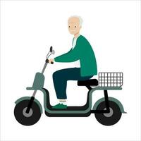 senior Mens rijden modern elektrisch fiets scooter. stedelijk eco vervoer. geïsoleerd vector illustratie